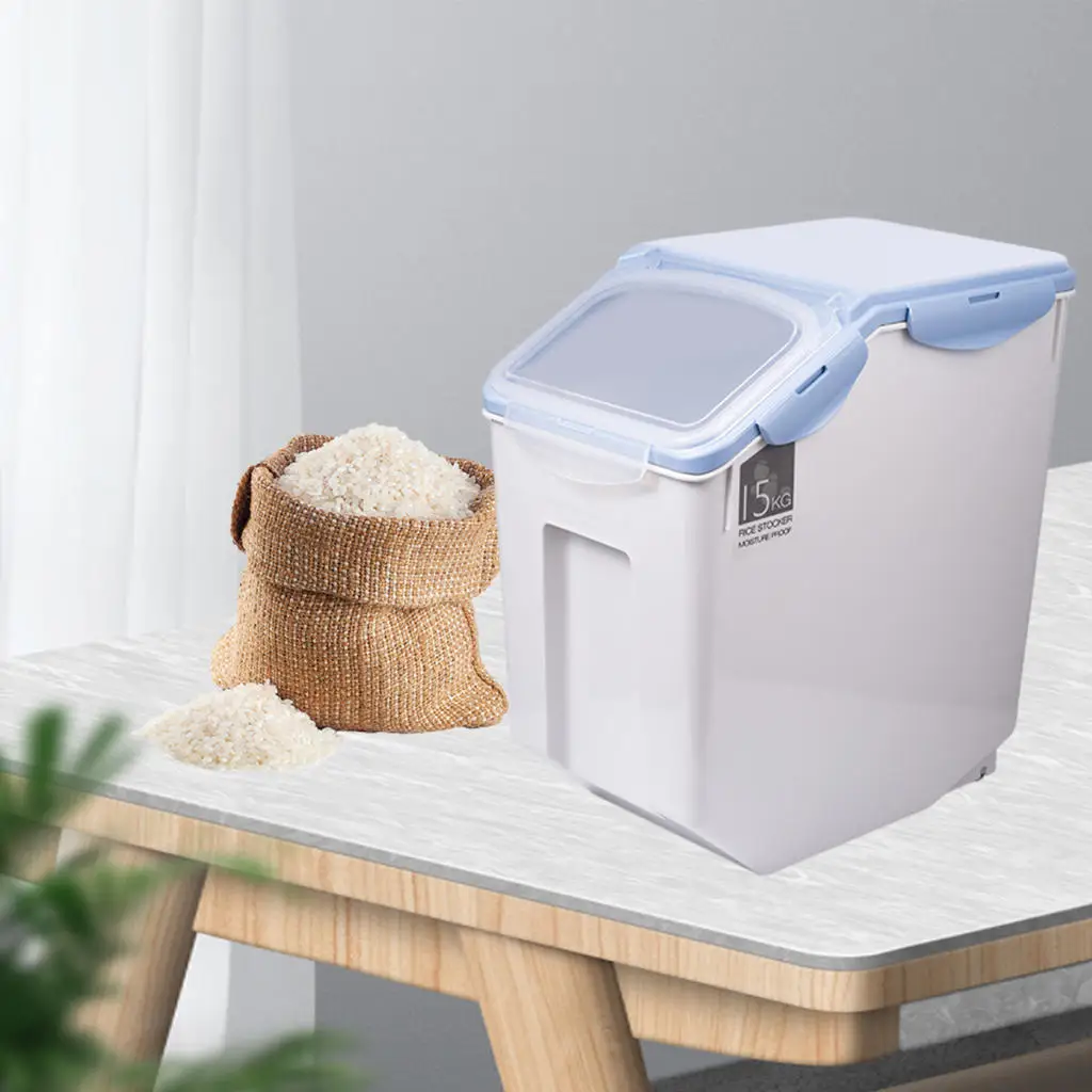 Kitchen Rice Storage Bucket Seal Locking Lid Insect-Proof Moisture-Proof Dispenser Home Storage Pet Food Store