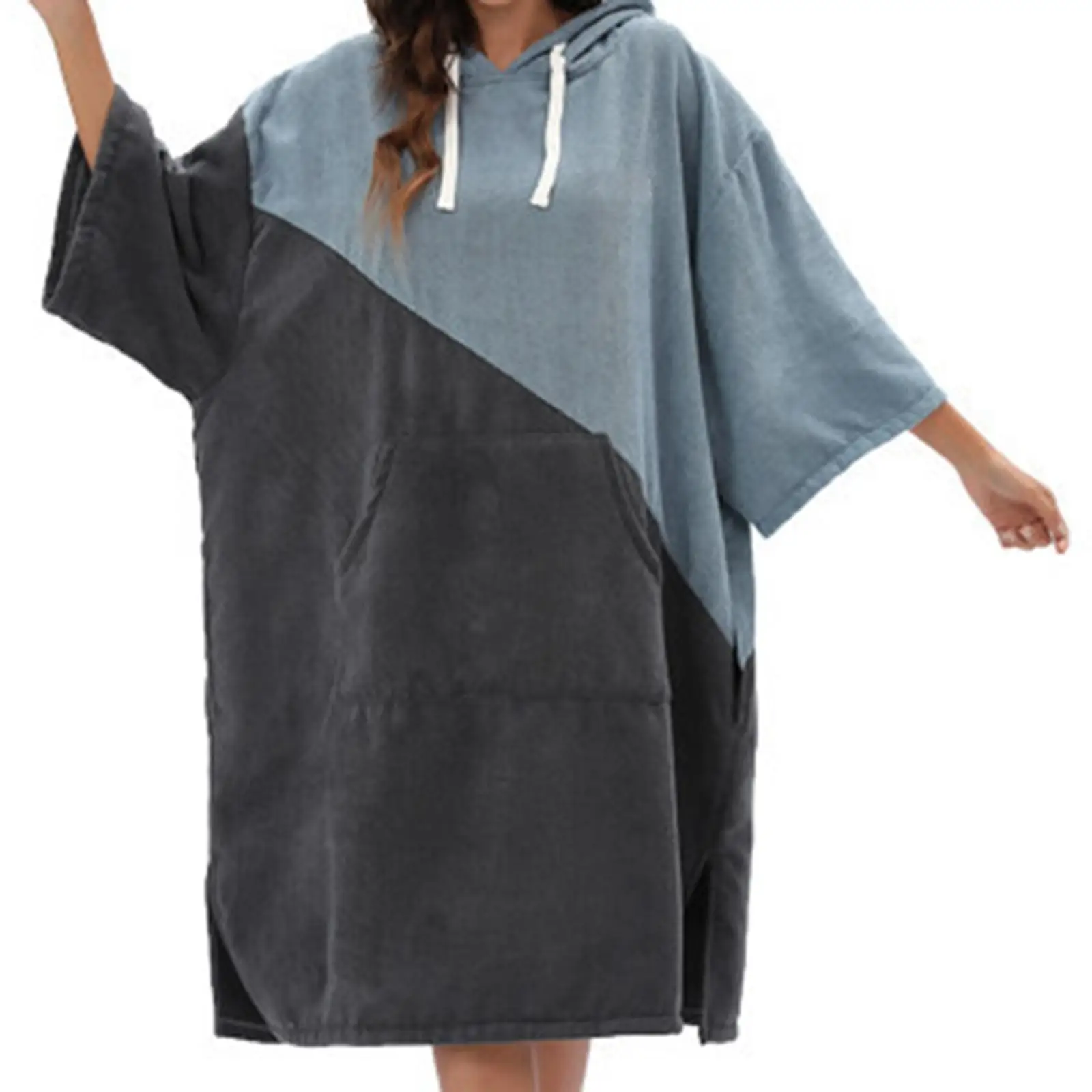 Microfiber Poncho Towel Surf Beach Wetsuit Changing Bath Robe with Hood,Watersports Activities,Adults Men Women Kids