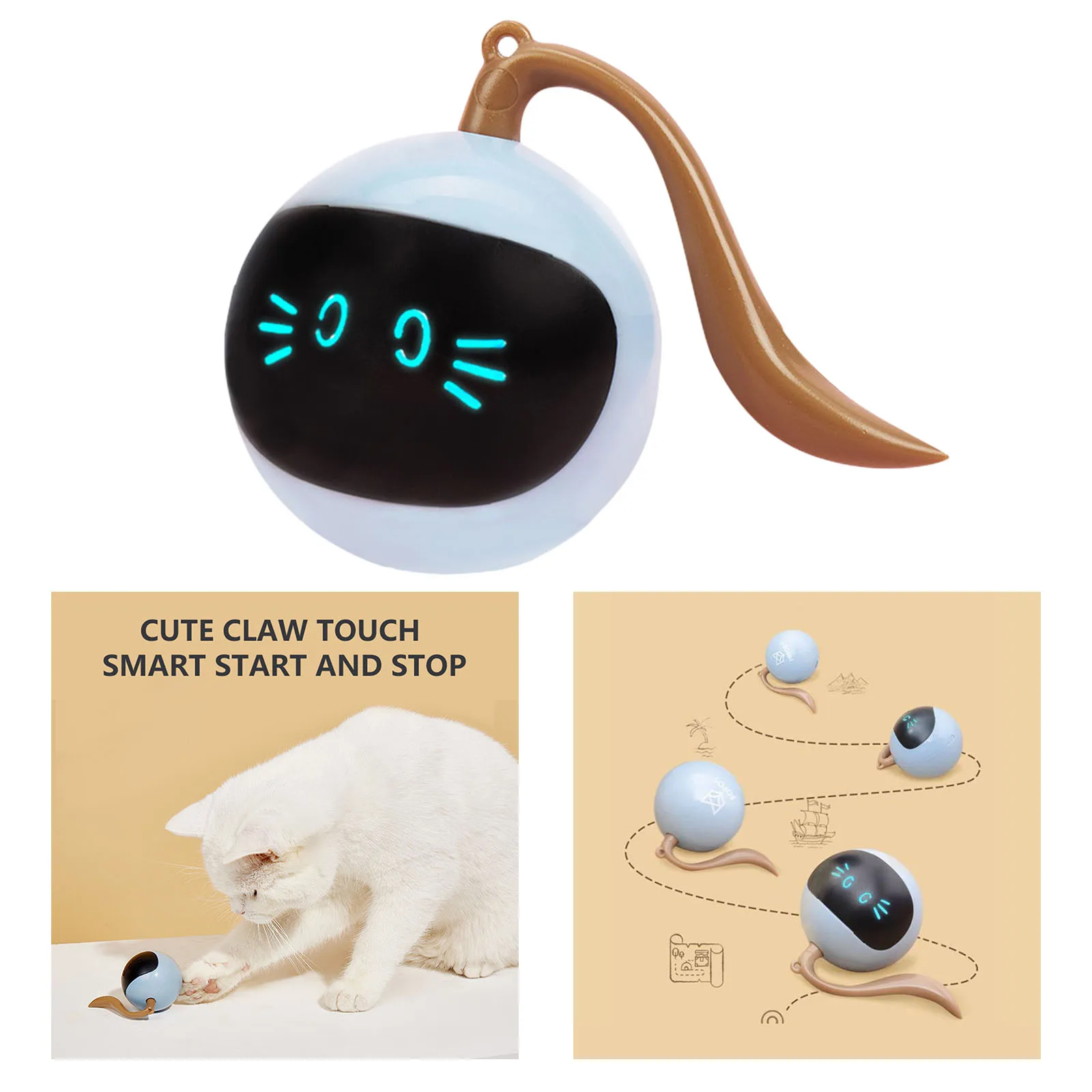 Interactive Cat Toys LED Self Rotating Ball Toys USB Rechargeable Automatic Rolling Ball Toy r Cat Kitty Pet Entertainment Toy