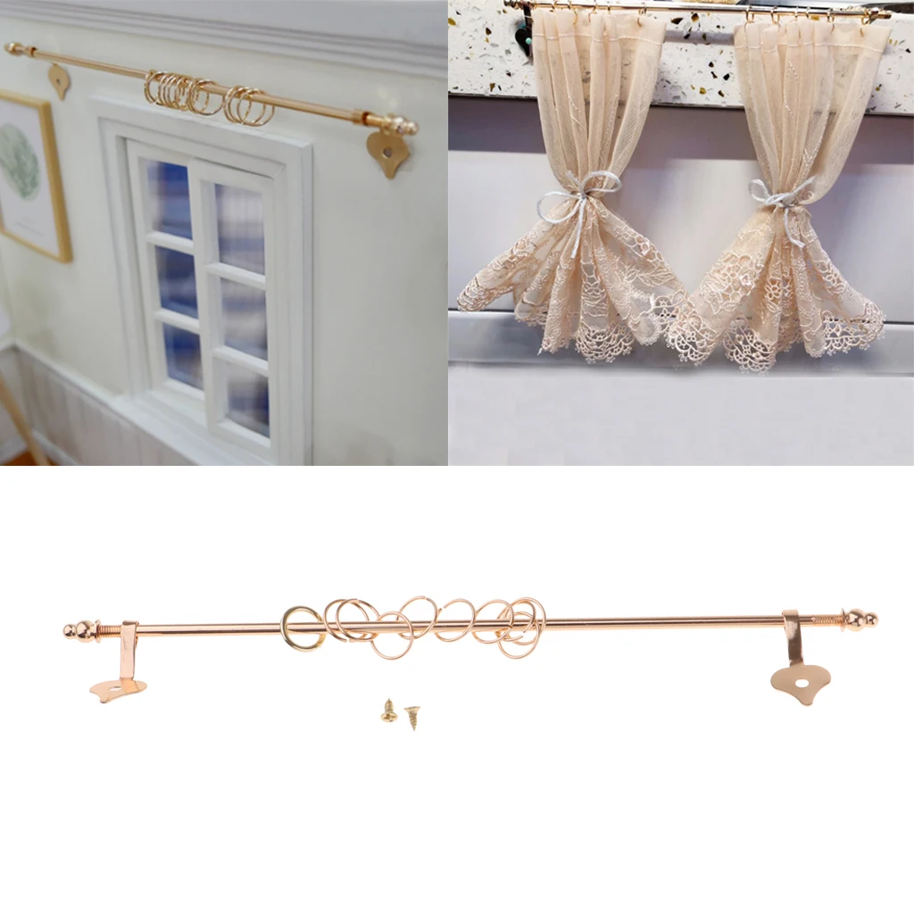 1/12 Scale Metal Dolls House Miniature Curtain Rods Window Accessory Golden