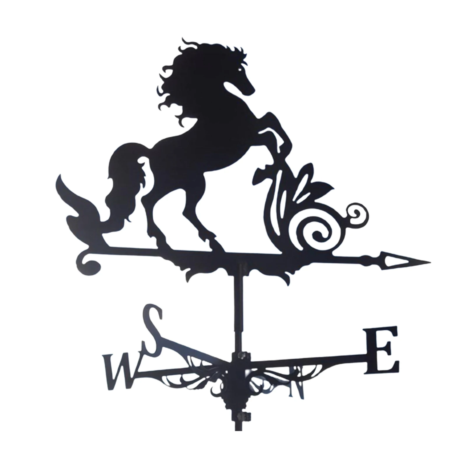 Durable Iron Black Horse Shape Weathervane Fence Mount Weather Vane Wind Direction Indicator Stake Ornament