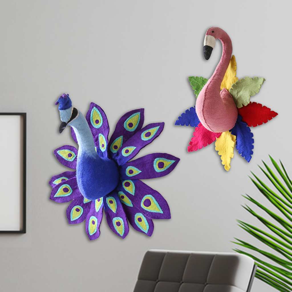 Cute 3D Colorful Flamingo Peacock Wall Art ing Girl Stuffed Toy Animal Head Wall Decor for Kids Room Birthday Wedding Gift