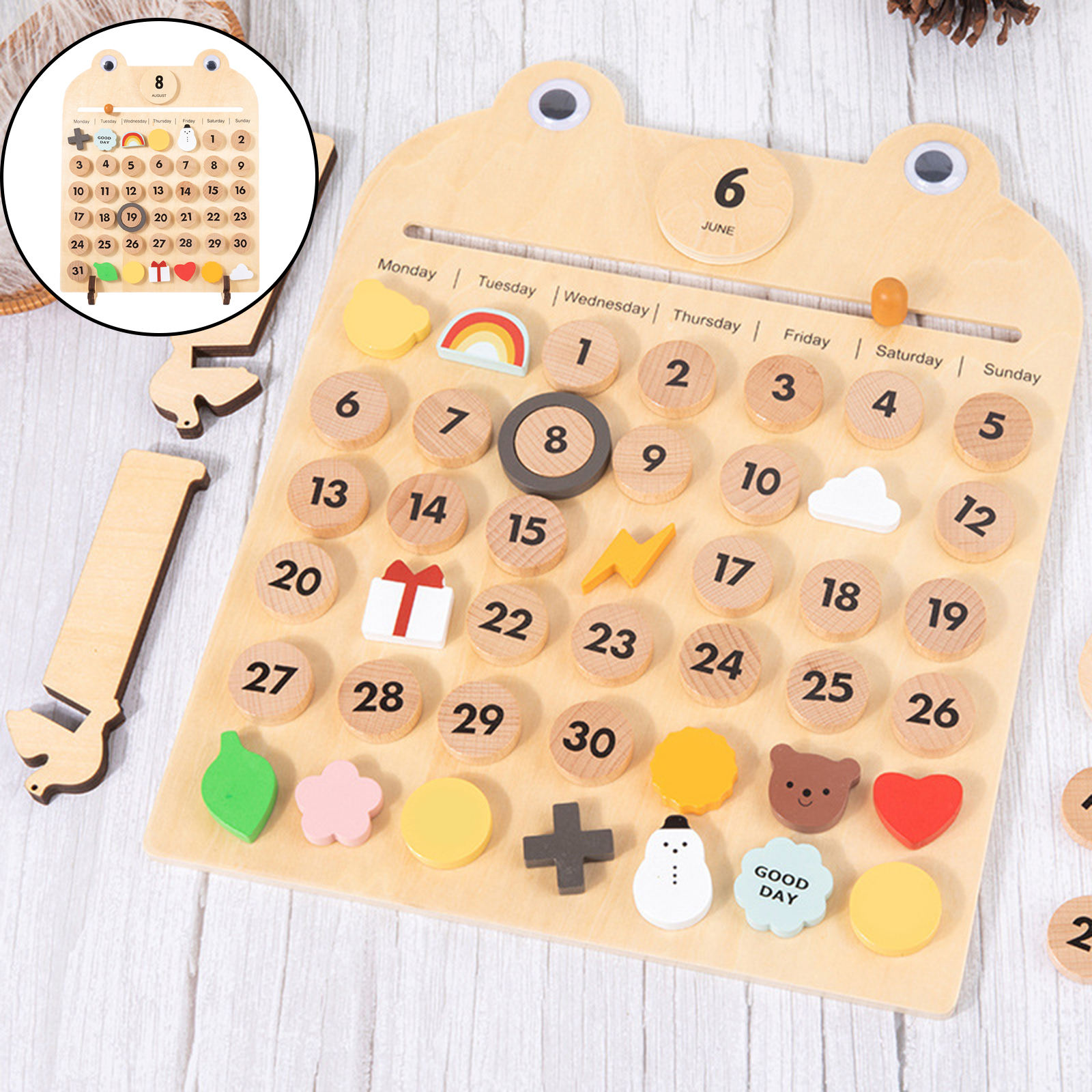 Wooden Desk Calendar,Date Days Weather Montessori Learning Calendar Homeschool for Kid's Preschool Educational Toys