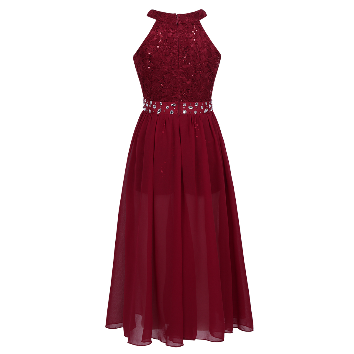 Kinder Mädchen Chiffon Kleid Blumenspitze Pailletten Stickerei Tanz Abendkleid Elegante Hochzeit Party Blumen Mädchen Prinzessin Kleid Strampler – Detail 29