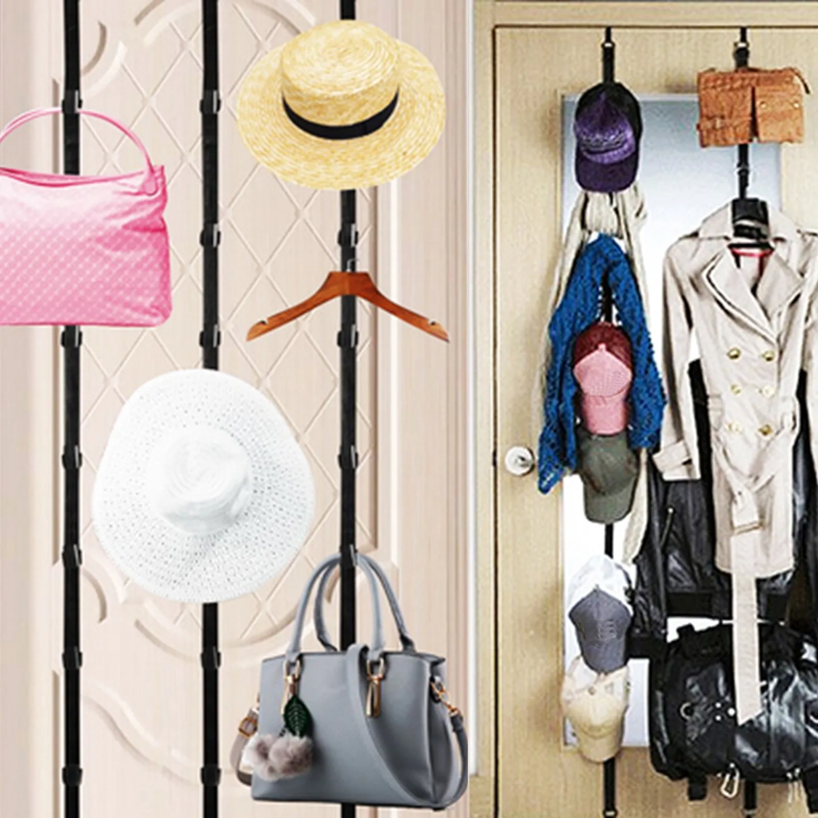 Terby Adjustable Cap Rack Bag Hat Holder Organizer Storage Door Closet Hanger Room Holder/Handbag Rack sliver 