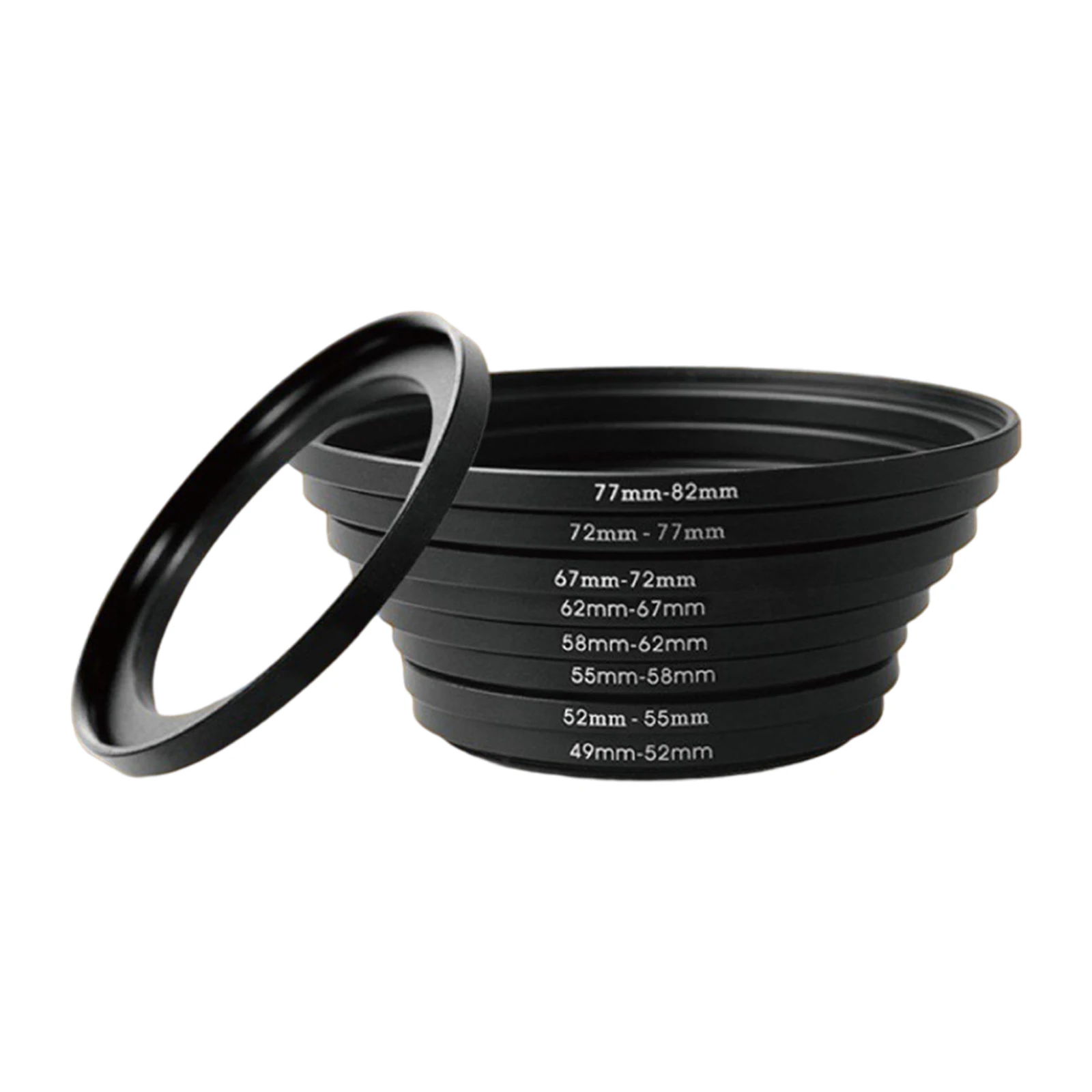 8 Pieces Aluminum Rings Lens Adapter Filter Kit for DSLR Camera