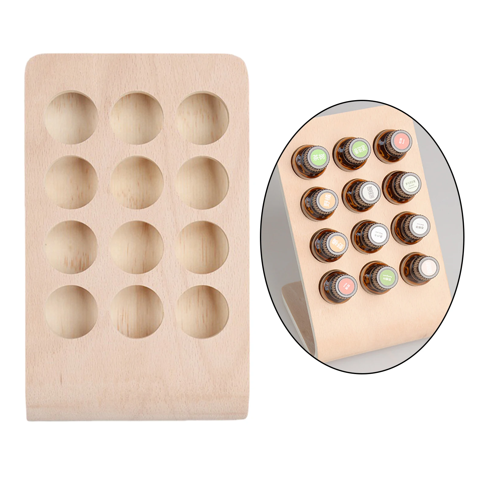 12 Holes 15ML Rectangle Shape Wooden Essential Oil Display Stand Holder Essential Oil Displaying Rack Holes-Dia. 3cm 