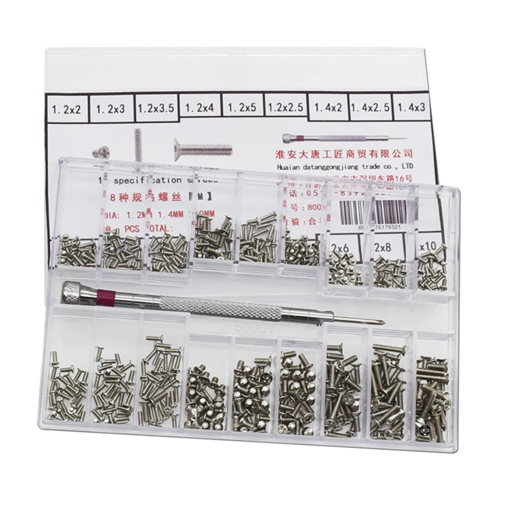 500 Pieces 18 Types Screw Nuts Watch Bolts Repair Kit DIY Crafts