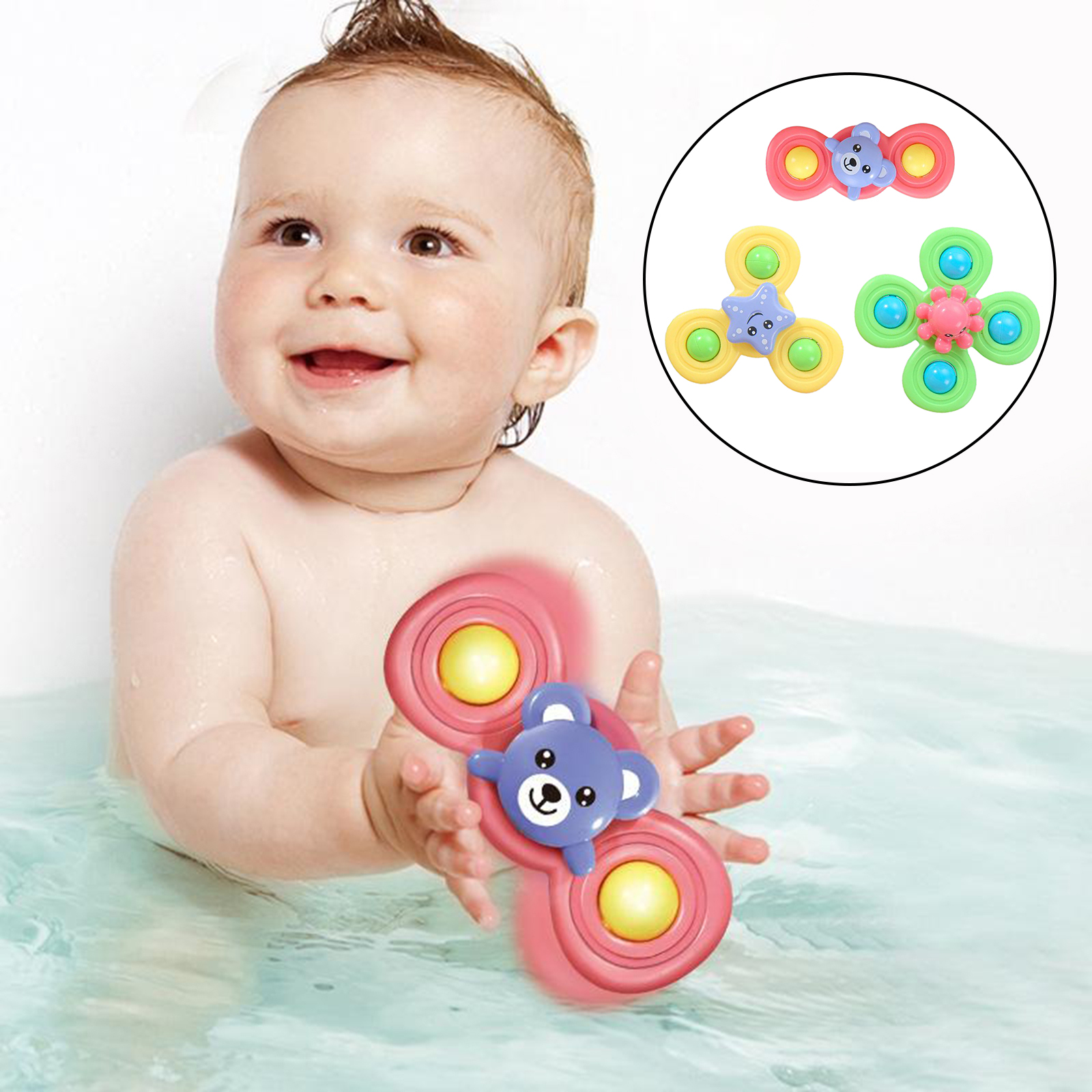 3x Interesting Baby Bath Toys Top Spin Spinning Top Sucker Toy Kids Gift