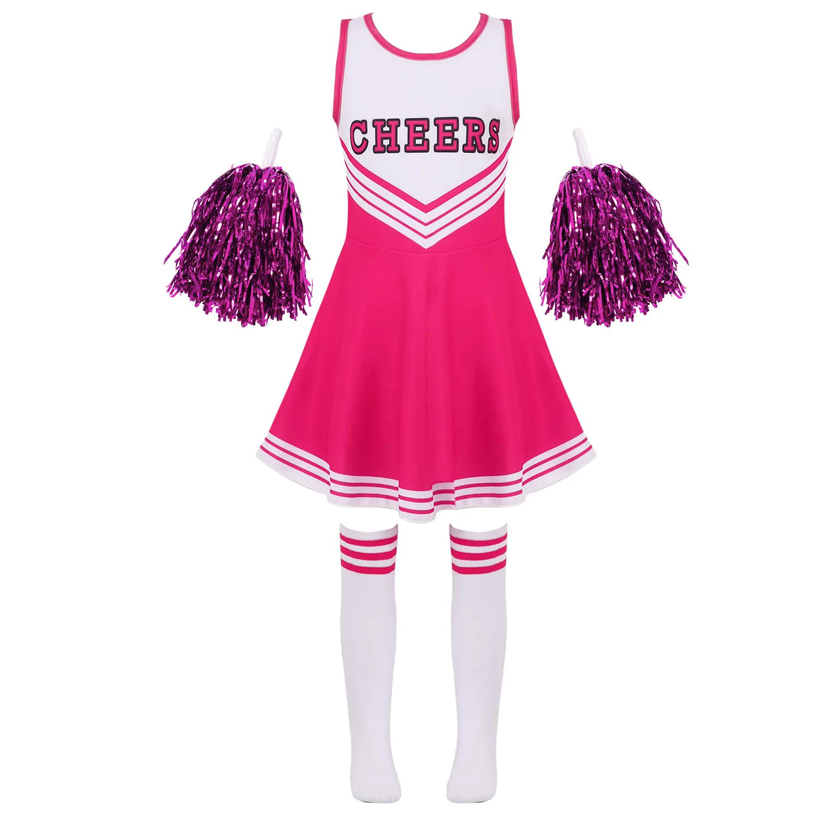 Costumi da cheerleader per bambine uniforme senza maniche stampa lettere danza Cosplay gioco di ruolo vestito con calzini per spettacoli teatrali|Costumi da bambina| AliExpress