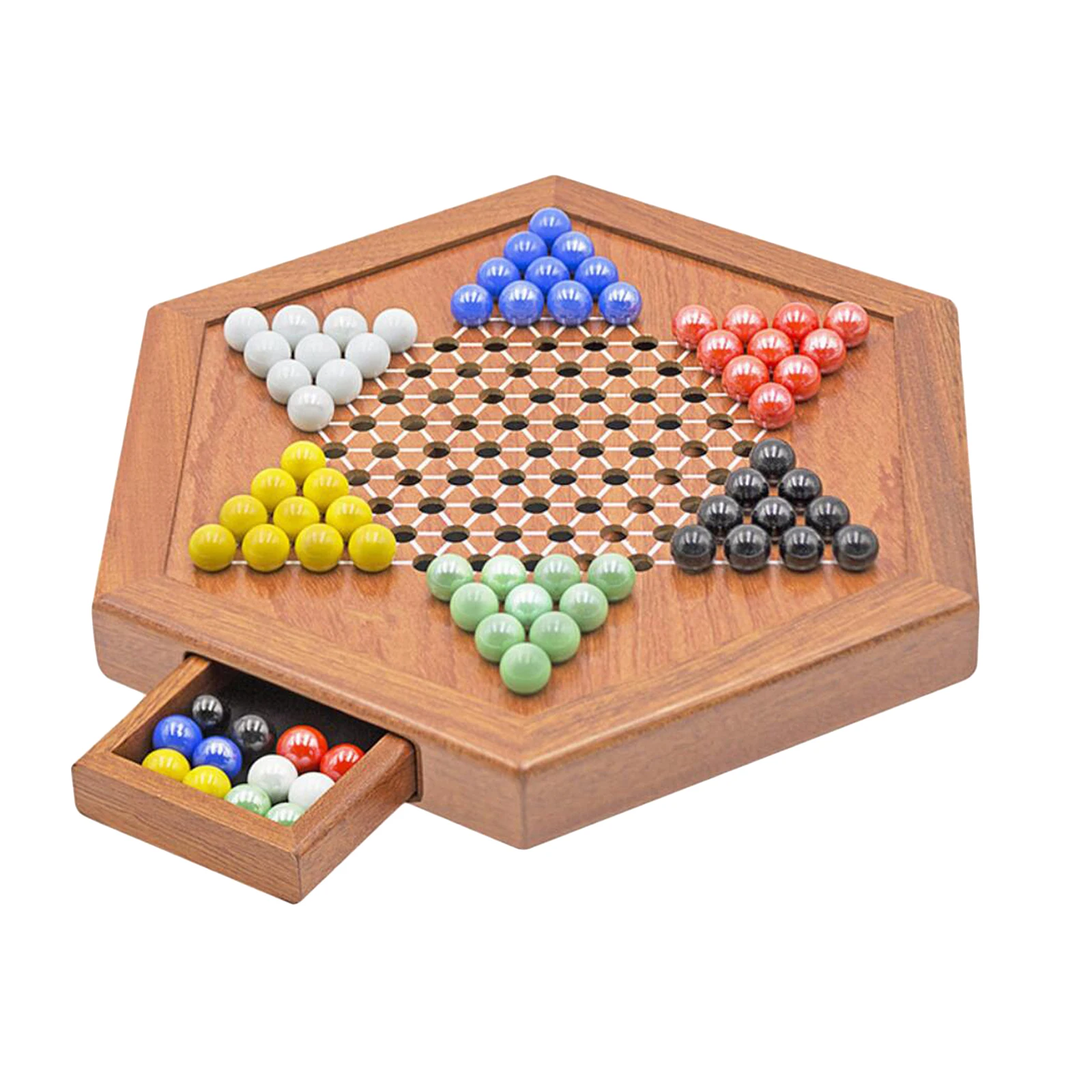 Classic Wooden Chinese Checkers 12 Inches with Drawers Halma Board Game Fine