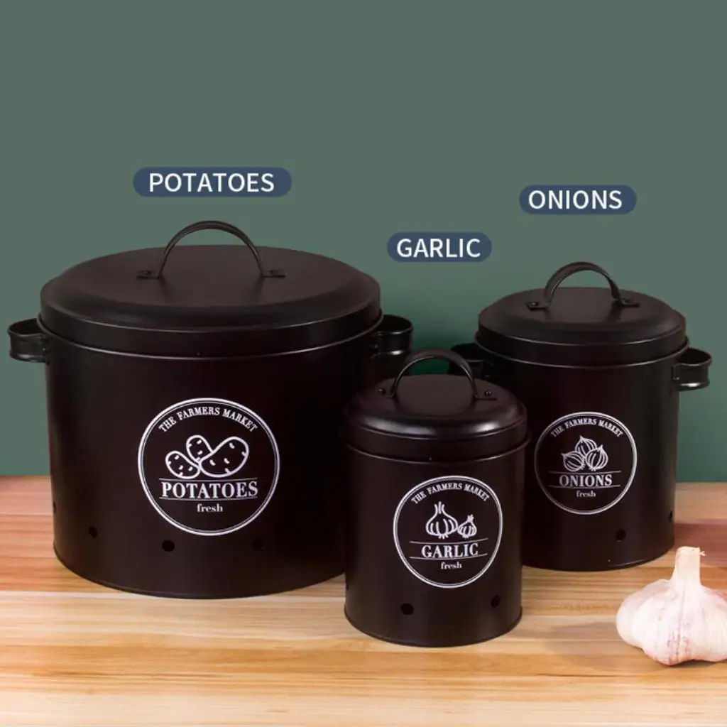 3 Pcs Storage Box Potatoes Onions Garlic Bin Kitchen Food Container Buckets Breathable Metal Box With 2 Handles