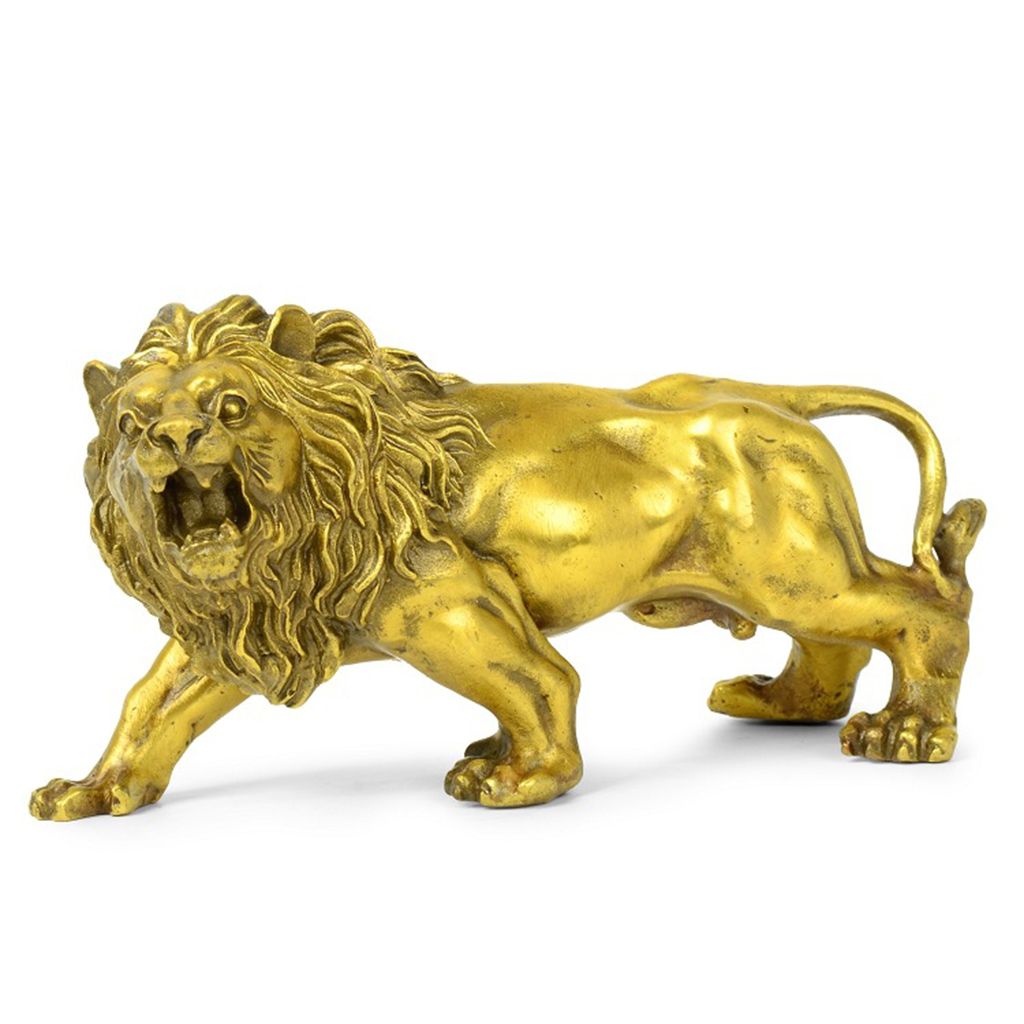 Lion Sculpture Home Office Bar Male Lion Faith Copper Statue Model Crafts Ornaments Animal Art Decor Gift