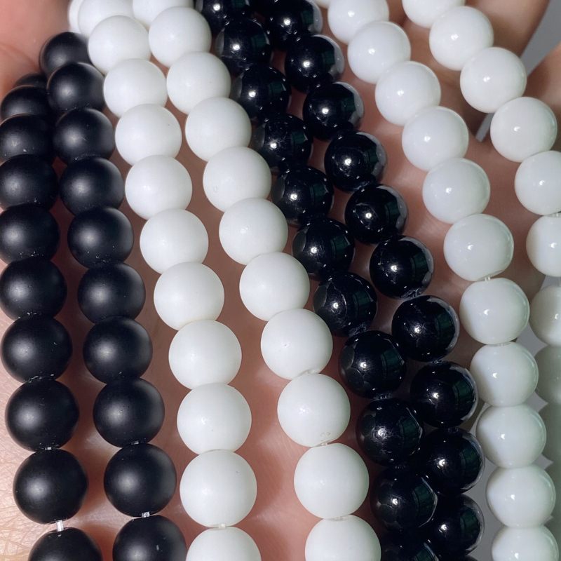 Natürliche Schwarz Weiß Achate Perlen Matt Polnischen Matte Onyx Achate Runde Lose Perlen Für Schmuck Machen DIY Armbänder 15 "Großhandel – Detail 3