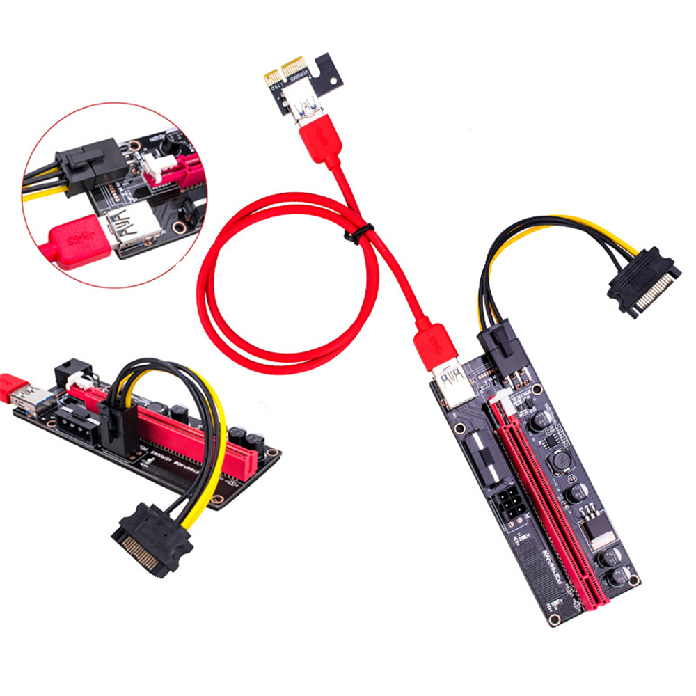 Cabo de Extensão Placa de Adaptador Mais Novo Pci-e Riser 009s 16x Extensor Usb 3.0 Placa Gráfica Dedicado Pcie 5 Pçs 8 Cabos de alimentação & de extensão