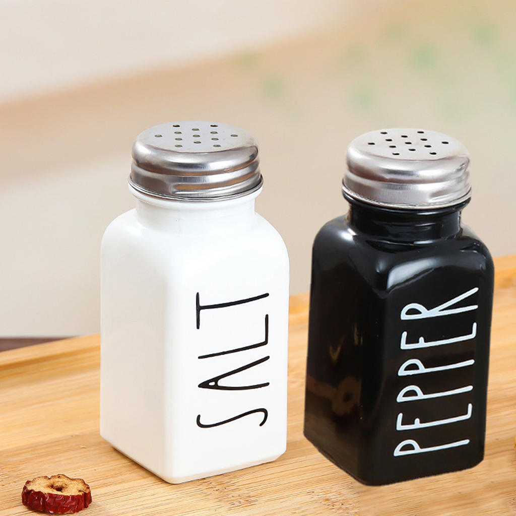 Salt and Pepper Shaker Set Glass Dispenser Jars Farmhouse Design Set of 2 Bottles