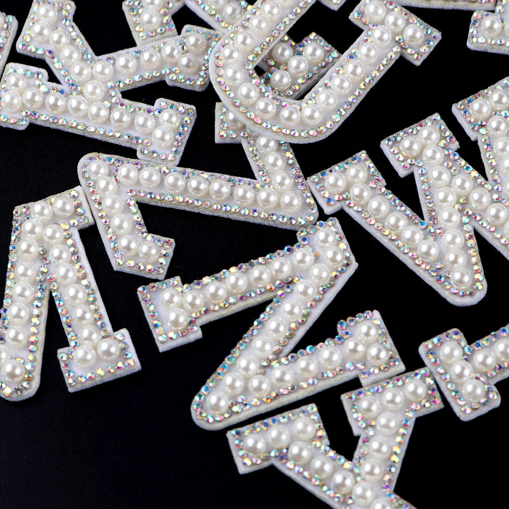26 brief AB Strass Perle Englisch Alphabet Patch 3D Perlen Aufkleber Mixed Stickerei Patch Für Kleidung Logo Diy Applique – Detail 8