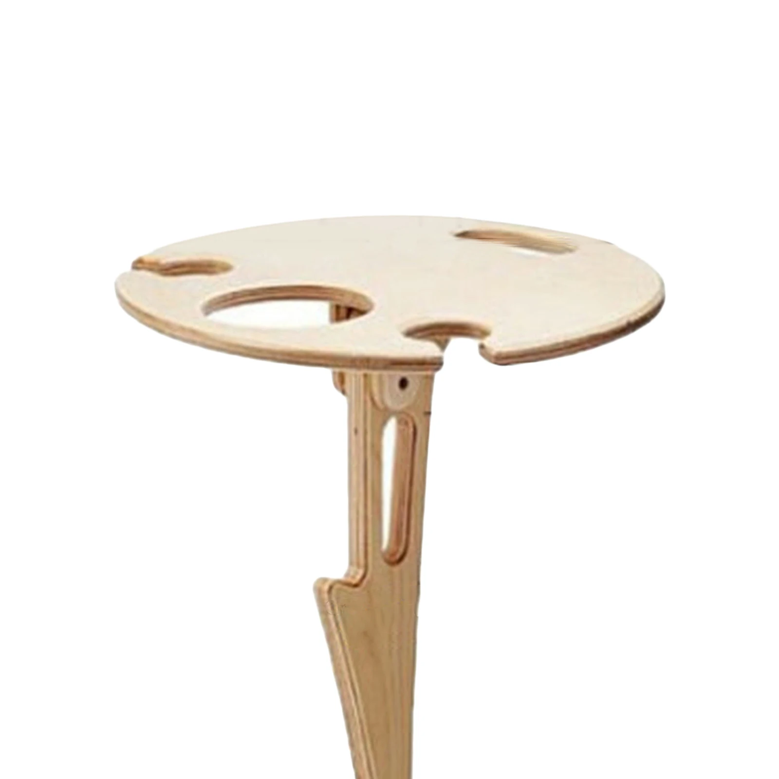 Folding Outdoor Portable Foldable Wine Table with Round Desktop Mini Wooden Beach Wine Glass Holder Lawn Plate Table  