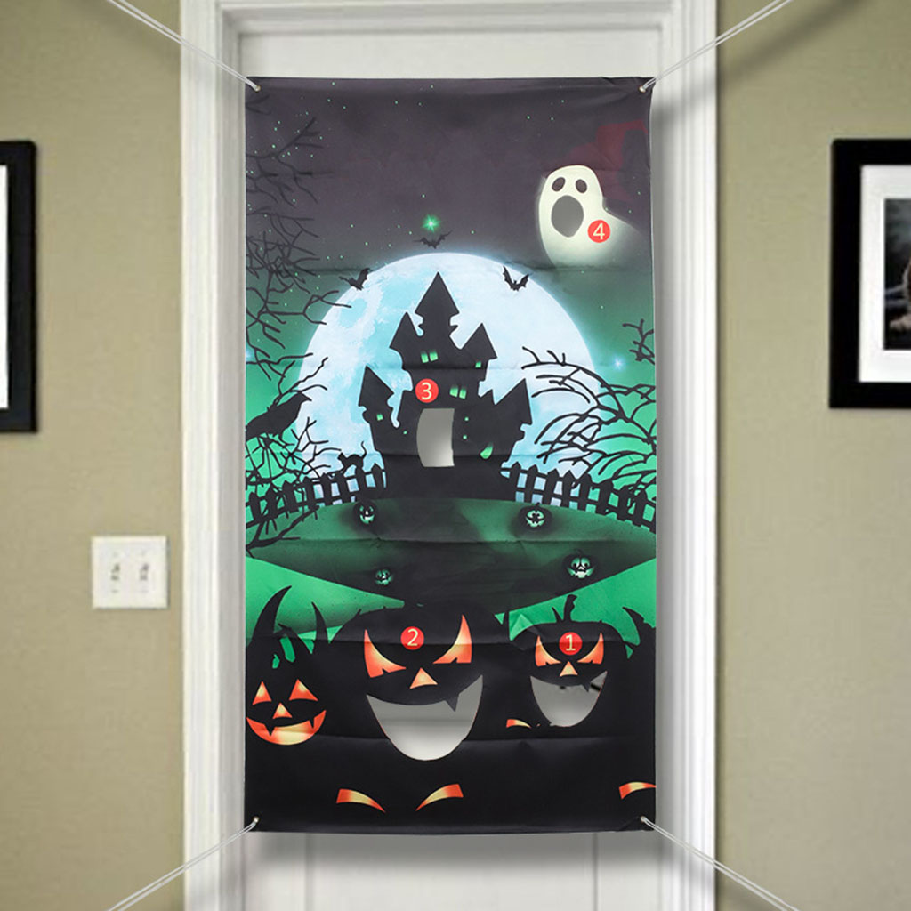 Funny Toss Game Banner with 3 Bean Bags and Rope for Kid Adult Indoor Outdoor Halloween Birthday Party Supplies