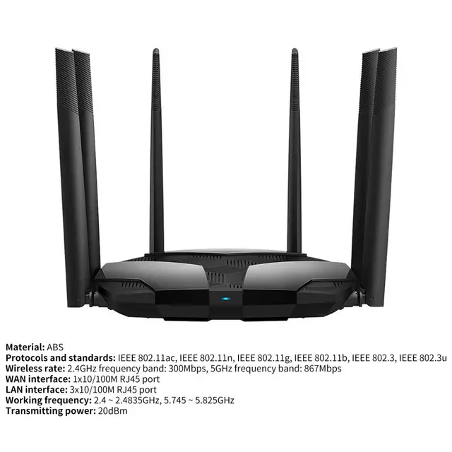 Lightweight Practical 2.4G 5G 1200Mbps Barrier-free WiFi Router