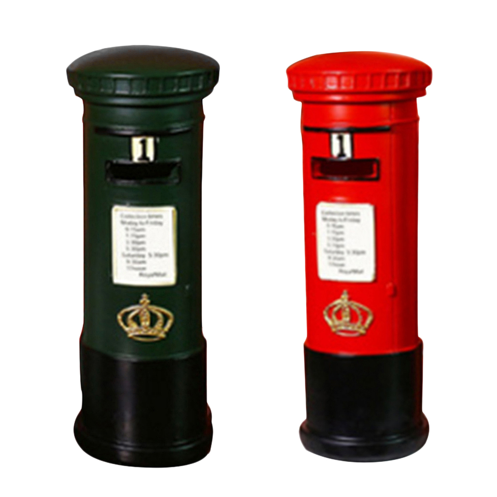 Retro Resin Mailbox Piggy Bank Postbox Figurines Money Saving Box Souvenir Gifts