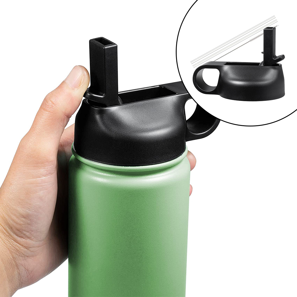 Wide Mouth Straw Lids Accessories Matching 2 Straws and 1 Cleaning Brush fit 12 oz - 64 oz Most Sport Water Bottle