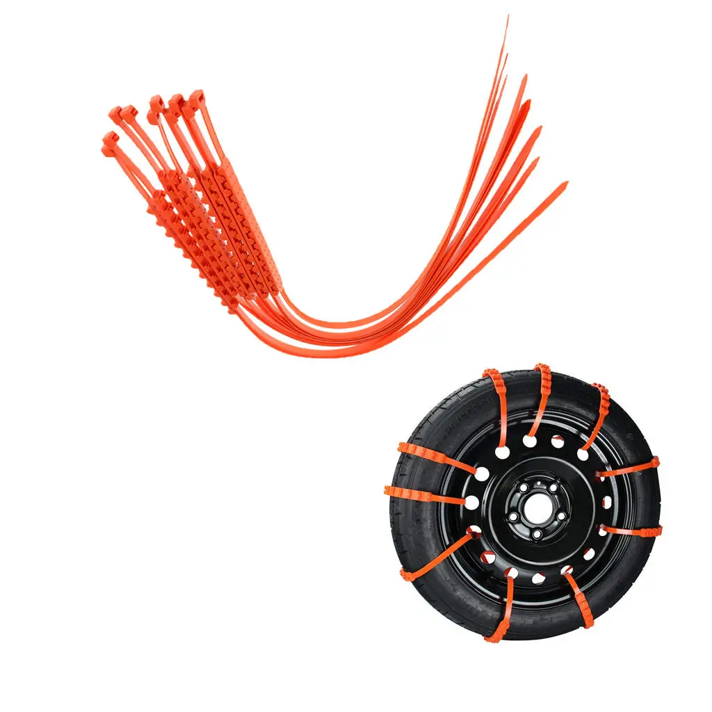 Car Snow Chains, Anti-slip Tire Cable Tire Chain for Most Cars, Pickups, and SUVs - Set of 10Pcs, Orange