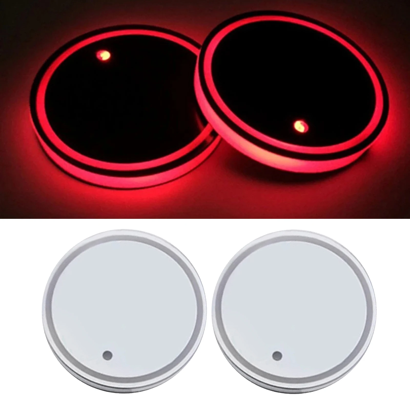 2pcs LED Car Cup Holder Lights Coaster for Multicolor Changing USB Charging Mat Luminescent Cup Pad