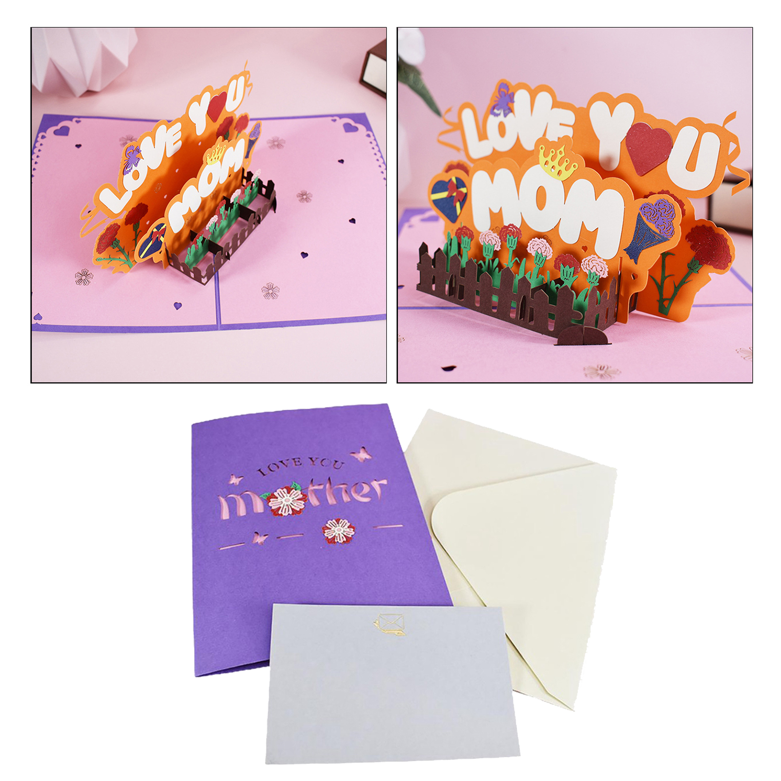 3D Pop Up Love You Mom Greeting Cards Laser Cut Post Card Thanksgiving Card