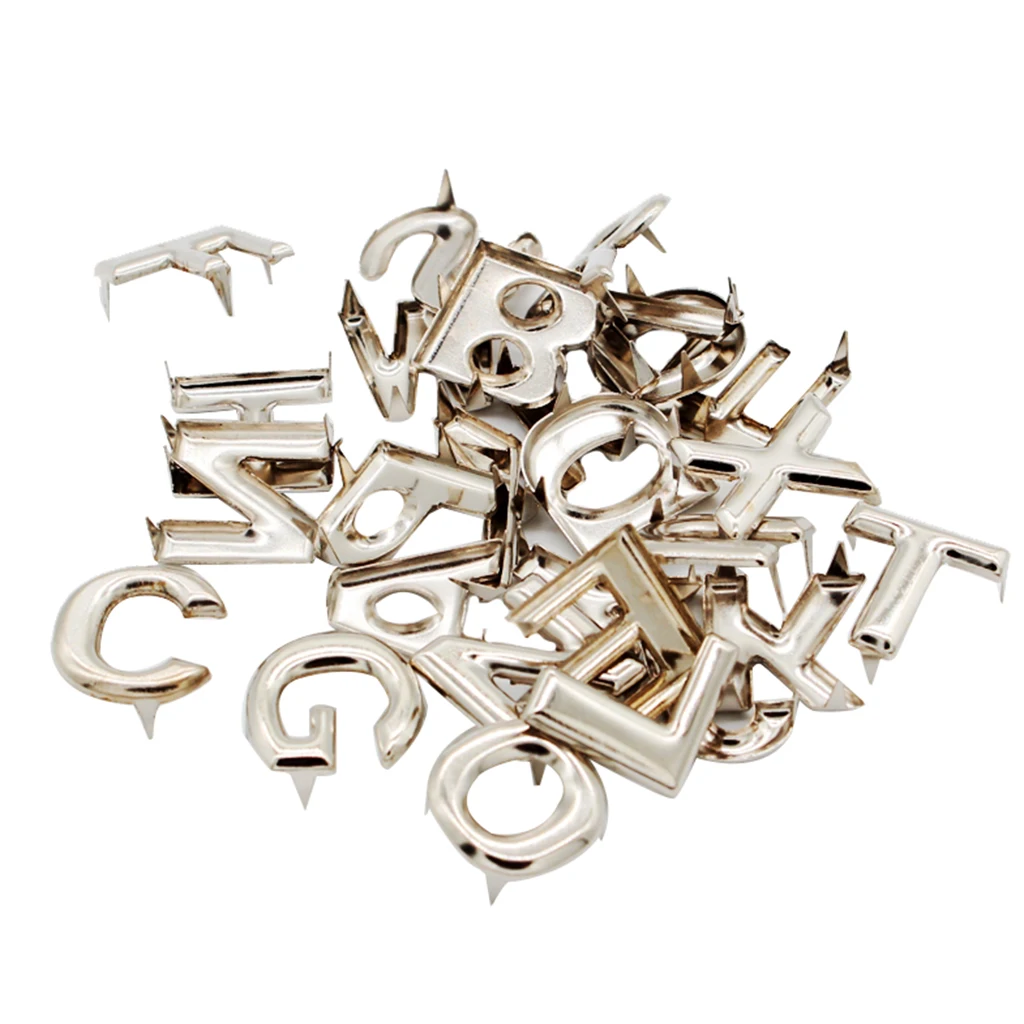 fityle 26Pcs DIY English Letter Metal Rivets Claw Studs For Bags Clothes Hats Leather Decor 15mm