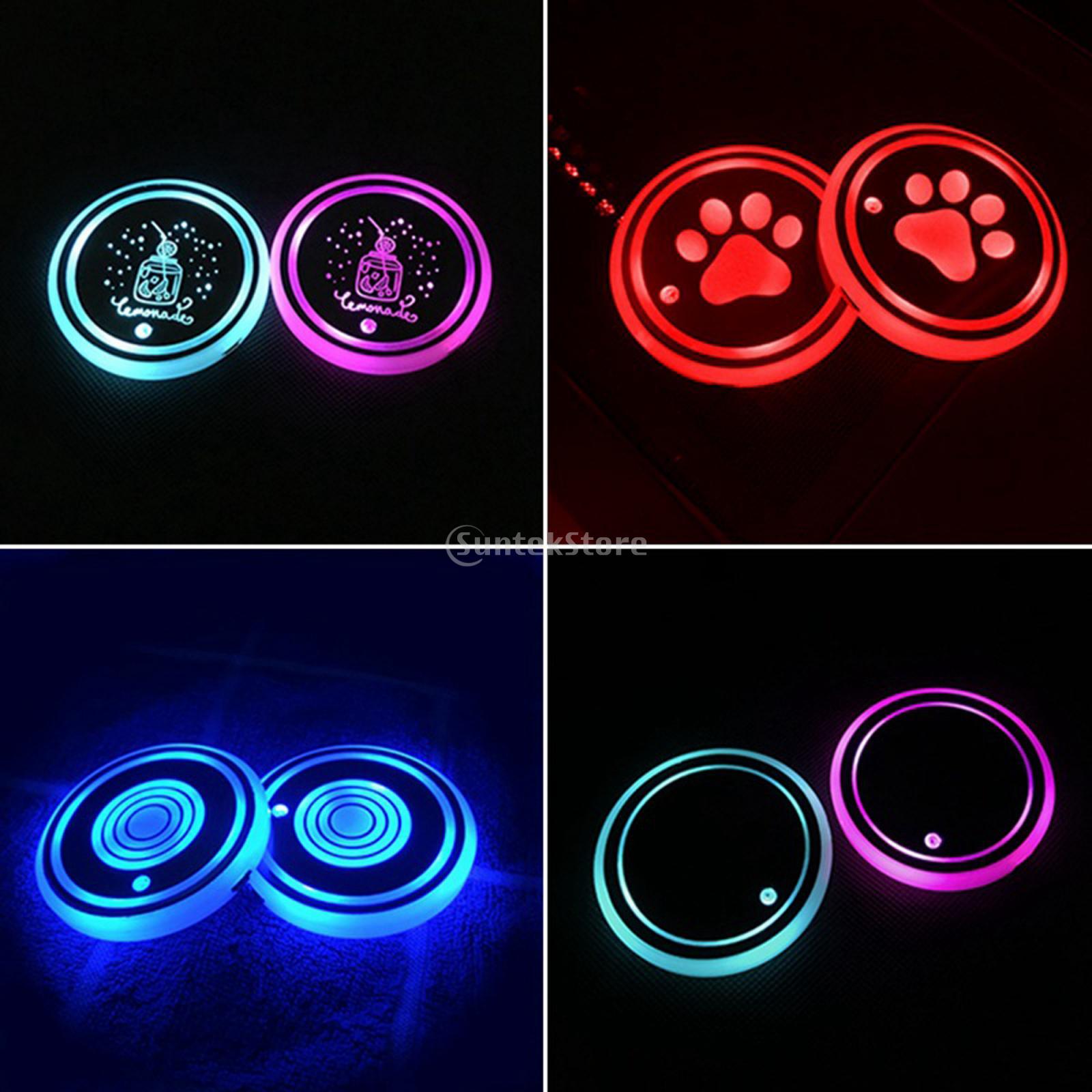 2Pcs Car Logo LED Cup Pad Holder Light USB Charging Mat Luminescent Cup Pads