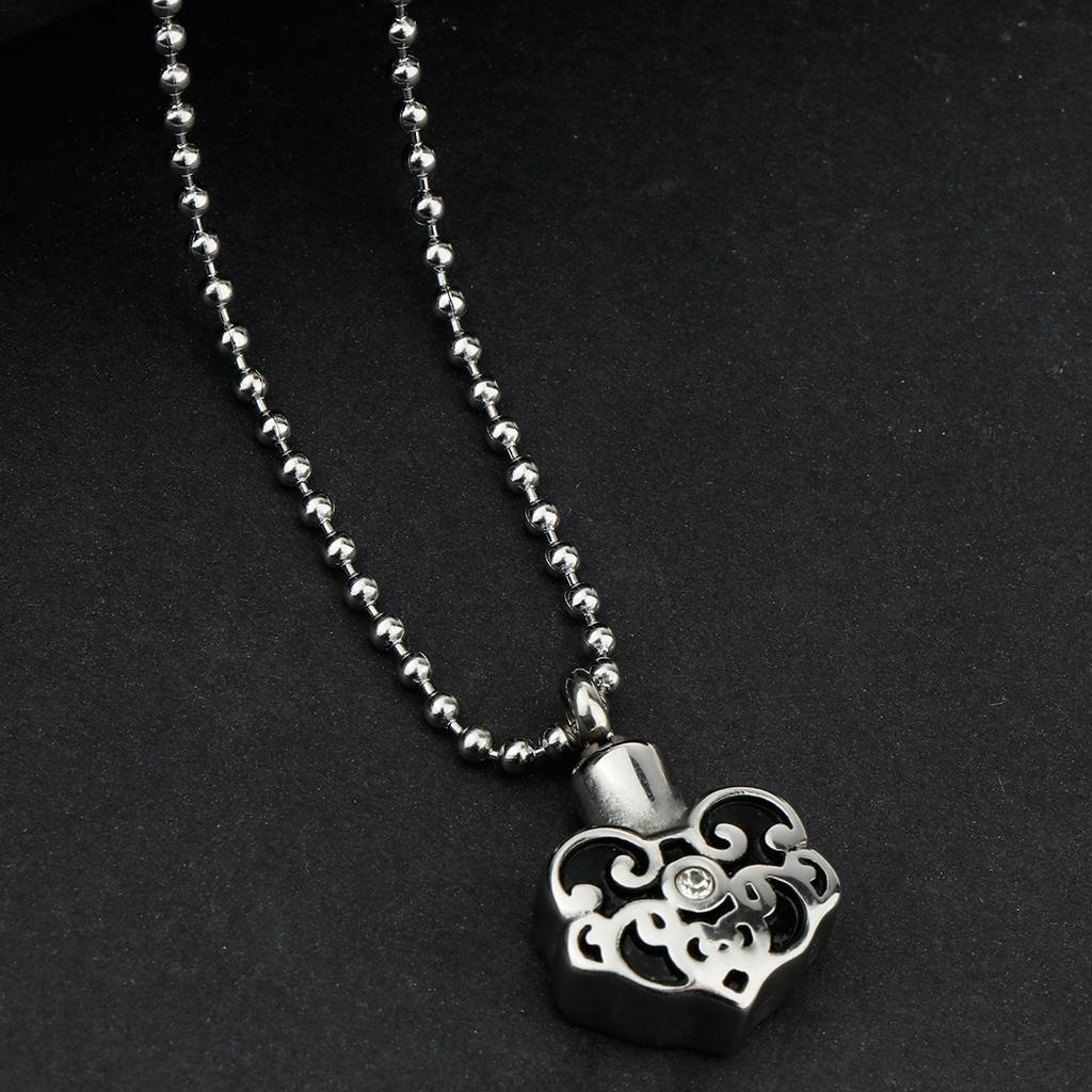 Multiple Style Stainless Steel Urn Necklace Pendant with Beaded Chain Cremation Ashes Keepsake Memorial