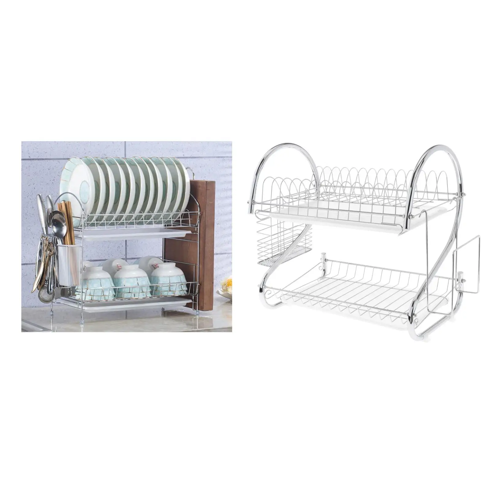 2-Tier Dish Drying Rack with Drainboard Drainer Kitchen Countertop Utensil Organizer Storage for Home