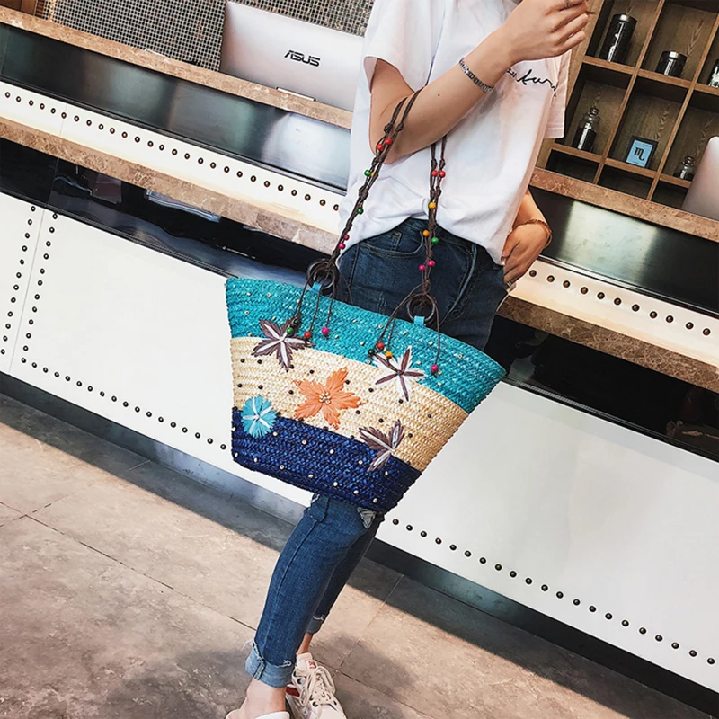 Women Wallets Fashion Hand Woven Straw Bag Summer Sea Star Rattan Beach Large Capacity Shoulder Handbags Tote for Ladies