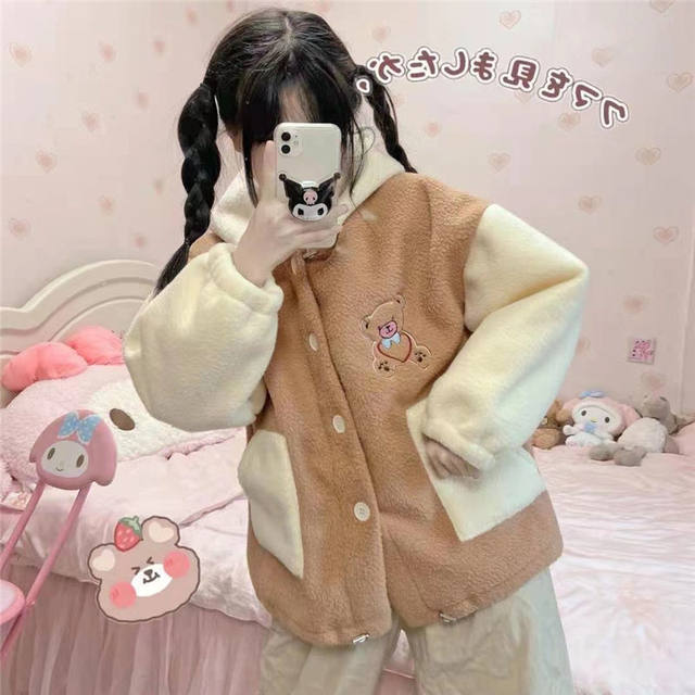 MINGLIUSILI Cartoon Print Kawaii Hoodie Autumn and Winter Fashion Plus  Velvet Pullover Women Cute Oversize Pink Anime Clothes