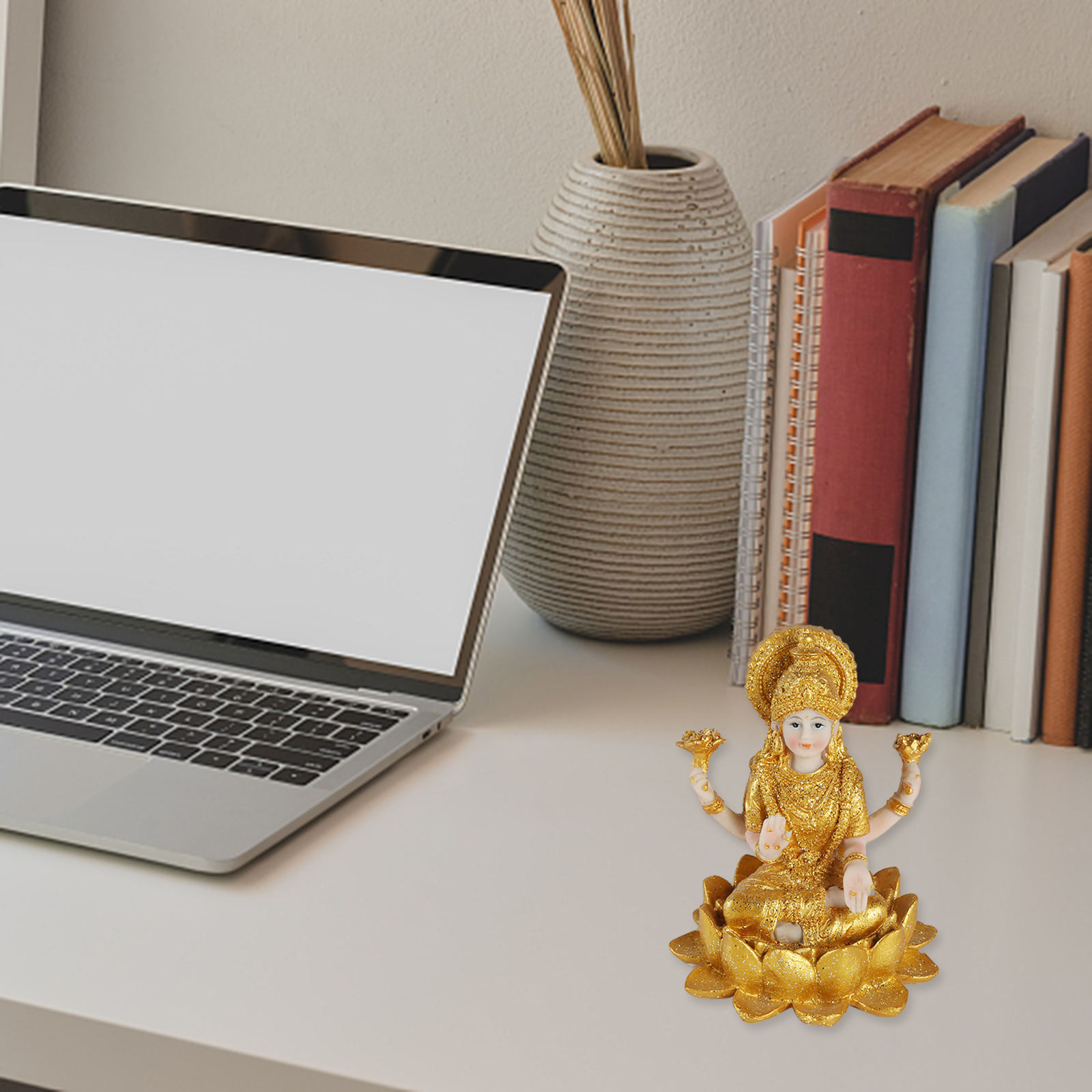 Hindu Goddess Gold Indian Buddha Statue Prosperity Buddhism Sitting Spiritual Sculpture Craft for Altar Room Diwali Temple Home