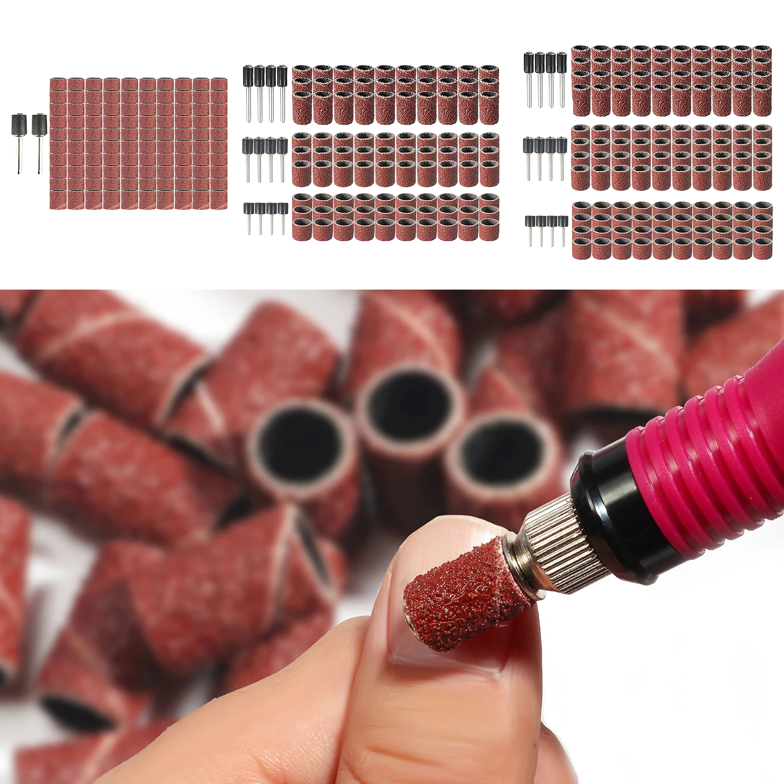 102PCS/ 132PCS Sanding Bands Sanding Band Drum Grit Sandpaper + Mandrel For Sand Shape Groove Woods Fiberglass Rotary Tool