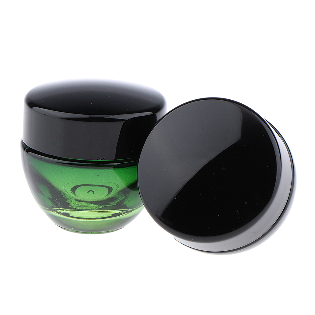 Set of 2Pcs, 15/50 Gram, Empty, Glass Makeup Cream Jars, Lotion Bottles, Cosmetics Containers, Refillable ( Ombre Green Color)