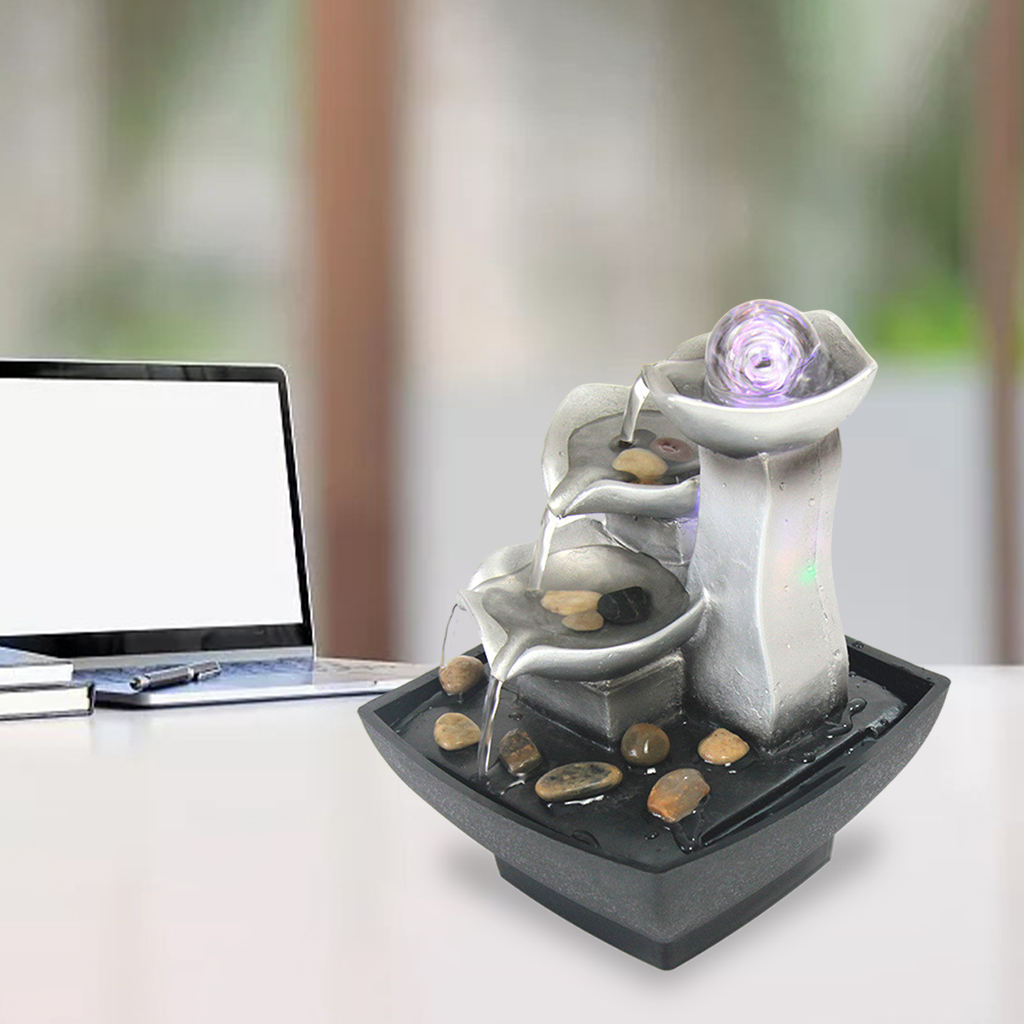 3-Tier Tabletop Fountain Automatic Pump Meditation with LED Light for Indoor