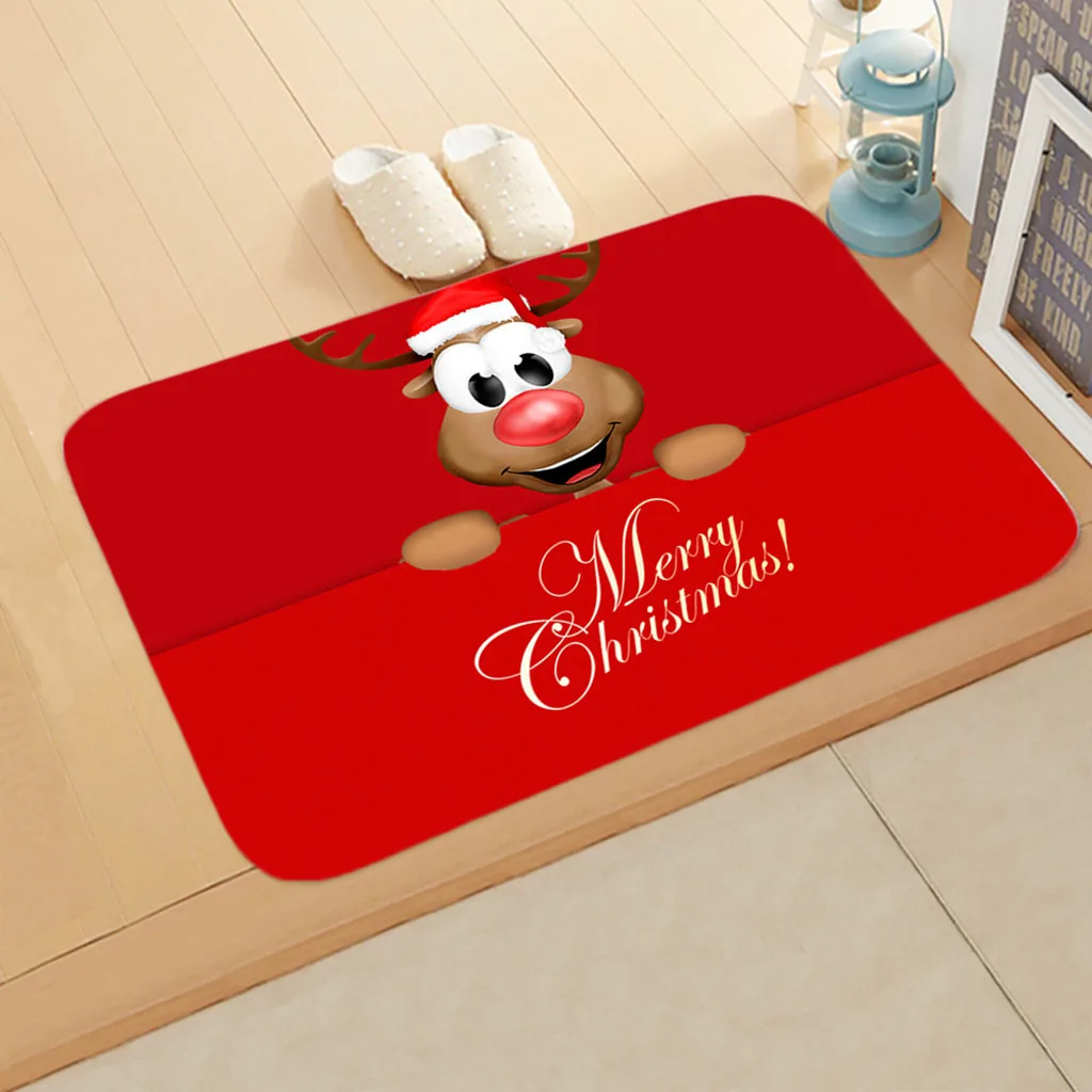 Christmas Decor Rug Santa Claus Red Flannel Absorbent Entrance Door Decor for Any Room Doormat New Year Christmas Day