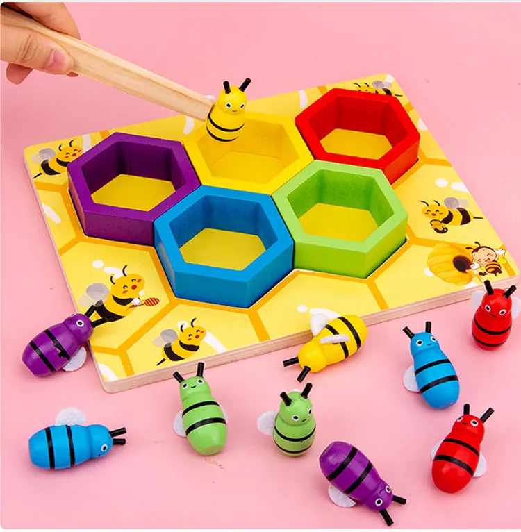Clamp Bee to Hive Matching Game Wooden Hive Games Montessori Teaching Education 