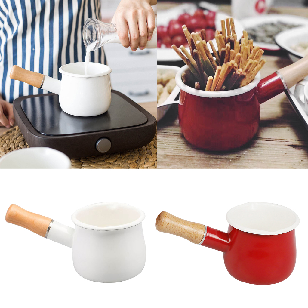 Small Enamel Milk Pan Butter Coffee Milk Warmer Mini Butter Chocolate Melting Pot Sauce Cooking Pan with Easy Spout