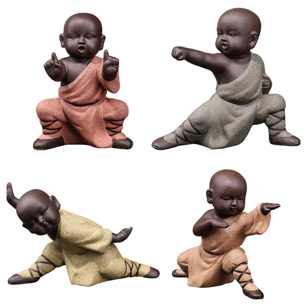 Small Monk Statue Chinese Kungfu Fingurines Home Office Desktop Sculpture Abstract Art Craft Decoration Gift