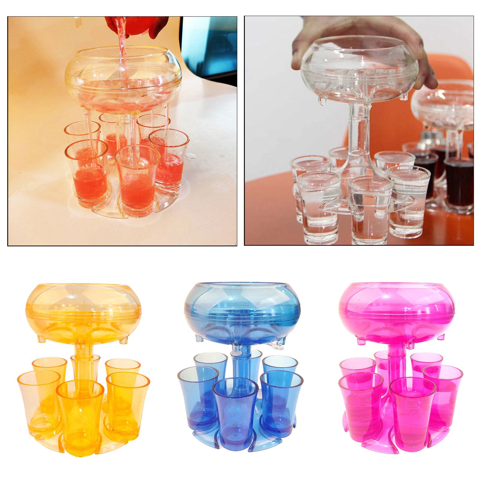 6 Shot Glass Dispenser Holder with 6 Pcs Acrylic Cup Drinking Games Wine Dispenser for Weekend Party Cocktail Parties