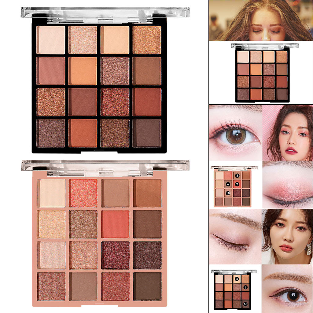 Eyeshadow Palette Earth Color 16 Color Eye Cosmetic Waterproof Make up Board Easy to Blend Eye Shadow Powder Glitter Highlighter