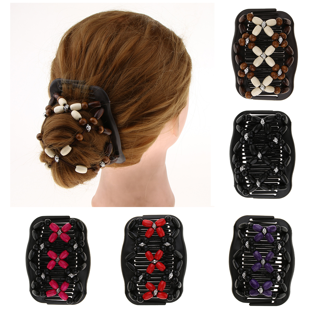 New Vintage Elastic Hairpin Stretch Hair Comb Flower Decor Beaded Hair Magic Comb Clip Beads Pin Ladies Hair Styling Tool