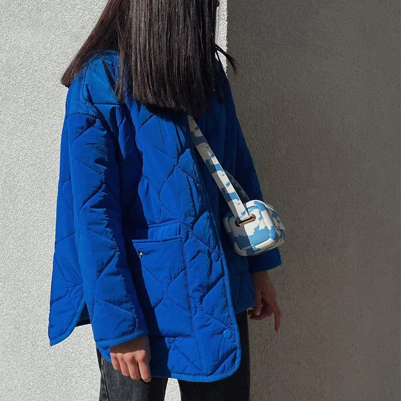 acolchoado chique feminino oversized azul manga longa