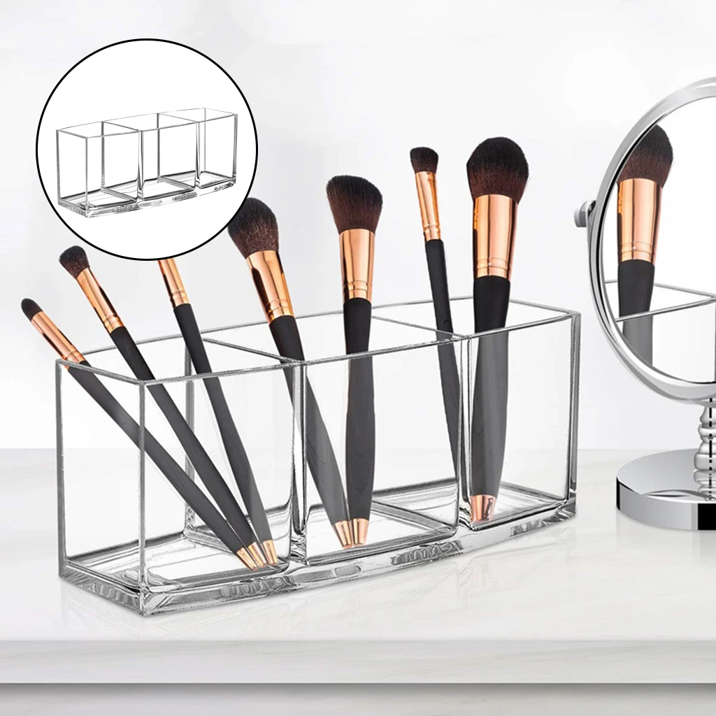 3 Slot Clear Makeup Brush Holder Organizer Acrylic Cosmetics Brushes Storage Cosmetic Storage Display Case Transparent