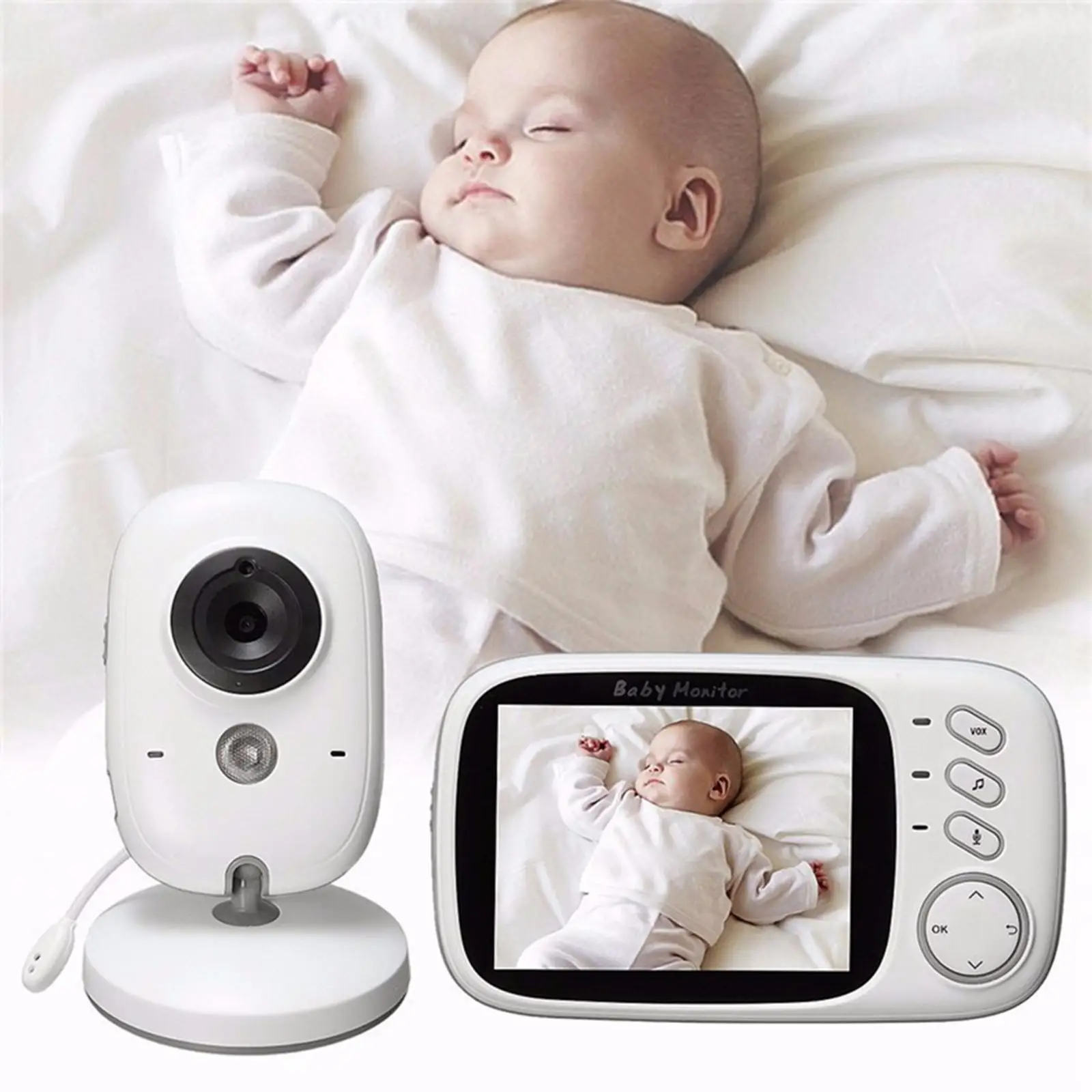 Wireless Baby Monitor 2 Way Talk Digital Audio Digital Indoor with Camera Infant Baby Care Video Color 3.2 inch Screen Portable