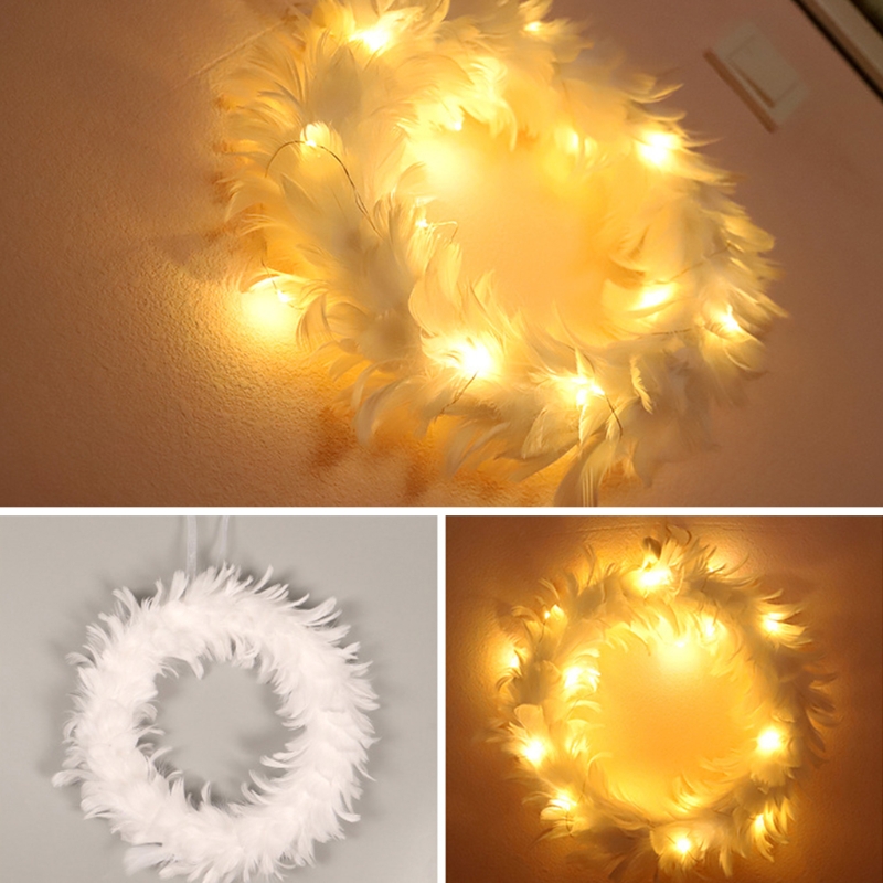 xllLU White Feather Wreath Christmas Day Wedding Party Photo Props Outdoor Garden Living Room Office Household Decorations
